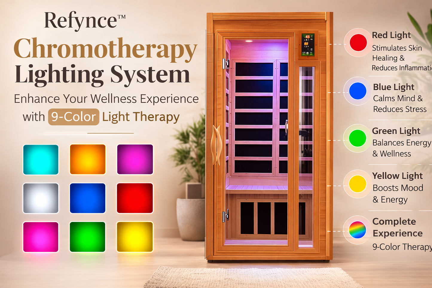 Refynce™ Home Wellness Sauna System – 2 Person Infrared Sauna with Red Light Therapy