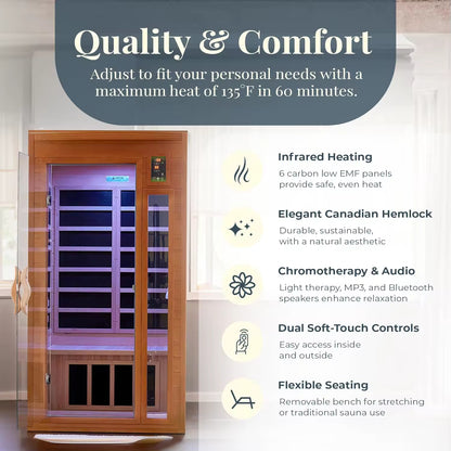Refynce™ Home Wellness Sauna System – 2 Person Infrared Sauna with Red Light Therapy